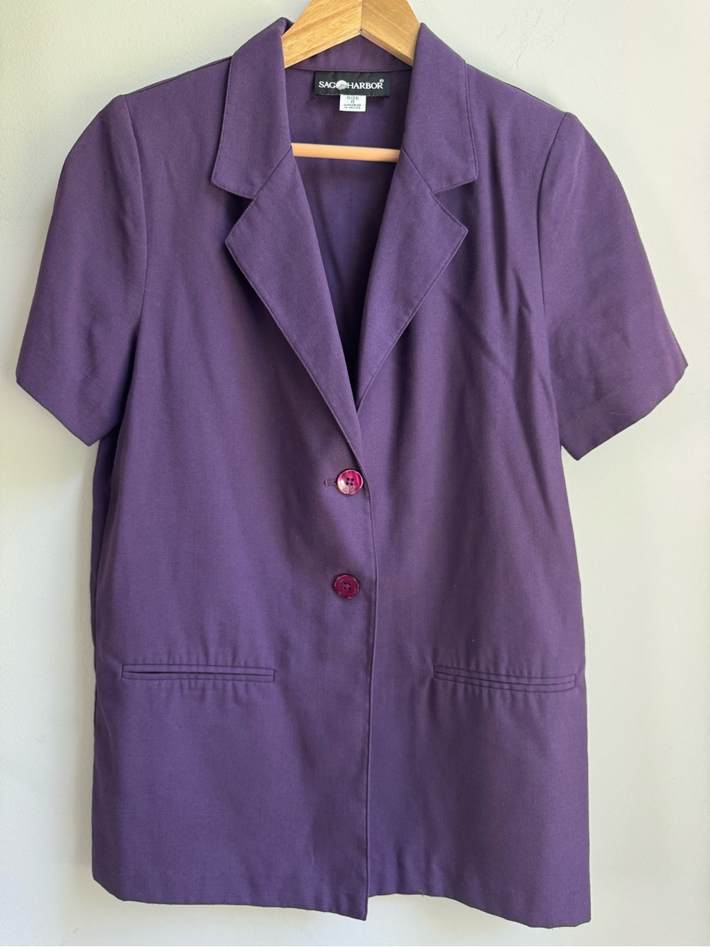 Sag Harbor Purple Short Sleeve Notch Lapel Blazer Vintage 1990’s